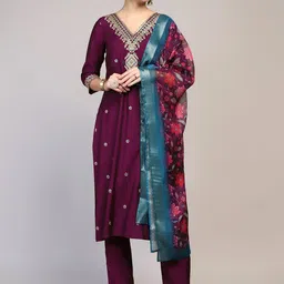BAESD Floral Embroidered Straight Kurta With Trouser & Dupatta-picture-7