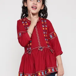 Ishti Girls Embroidered Cuffed Sleeves Peplum Top-image-95
