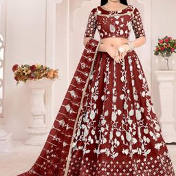 F Plus Fashion Girls Orange Net Semi-Stitched Lehenga Choli-image-96