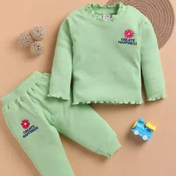 I LOVE MOM Girls Green Embroidered Clothing Set-picture-3