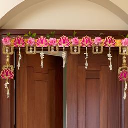 RR Crafts Pink & Yellow Lotus Toran Festive Decor-14