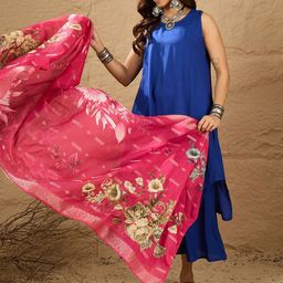 InWeave Round Neck A-Line Kurta With Palazzos & Dupatta-image-93