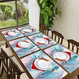 Aura 6Pcs Blue & White Printed Table Placemats-12