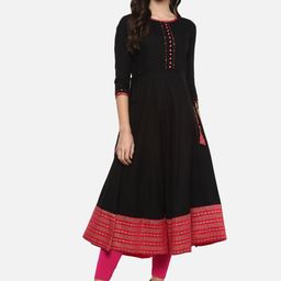 YASH GALLERY Women Black & Red Printed Anarkali Kurta-17