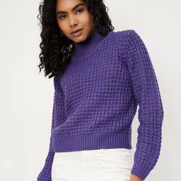 max Women Solid Quirky Pullover Sweaters-image-64