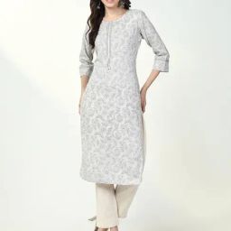 SHOWOFF Grey Floral Print Kurta-picture-4