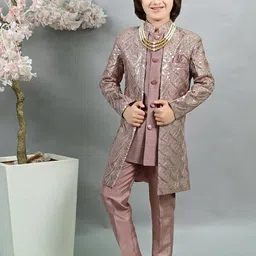 ahhaaaa Boys Sequin Embroidered Sherwani Set-34
