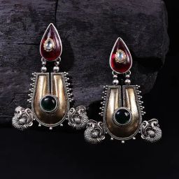 Abdesigns Oxidised Silver Plated Two Tone Handcrafted Earrings-17