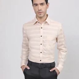 Louis Stitch Cream Cotton Regular Fit Striped Shirt-image-46