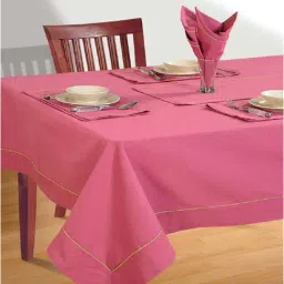 Swayam Rose Pink Cotton 200 TC 6 Seater Table Cover - Set of 1-image-90
