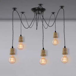 Homesake 5 Arms Spider Black & Brown Metal Adjustable DIY Taper Hanging Light  (Bulb not included)-image-85