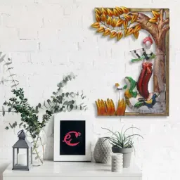 eCraftIndia Lord Krishna Playing Flute Under Tree Handcrafted Iron Wall Hanging-4