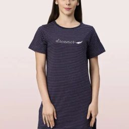 Enamor Navy Striped Longline T-Shirt-image-65