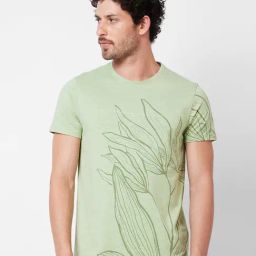 Spykar Sea Green Slim Fit Printed Crew T-Shirt-image-72