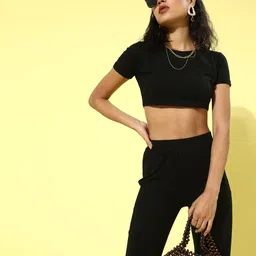 Cation Woman Stylish Black Solid Top with Trousers-image-38