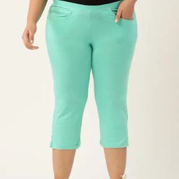 theRebelinme Sea Green Cotton Capris-image-0