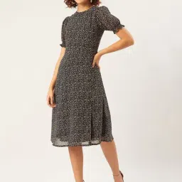 Anvi Be Yourself Black Floral Print Shift Dress-image-99