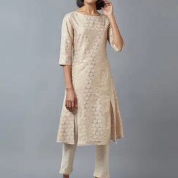 W Beige Printed A Line Kurta-image-77
