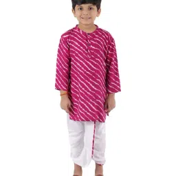 Ahhaaaa Kids Pink & White Cotton Striped Kurta Set-picture-33
