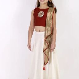 VASTRAMAY Kids Maroon & Cream Applique Lehenga Cholis-image-82