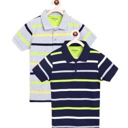 Campana Kids Multicolor Cotton Striped Polo T- Shirt-image-70