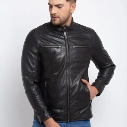 Teakwood Leathers Black Mandarin Collar Leather Jacket-image-98