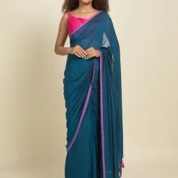 Suta Blue Pure Cotton Saree Without Blouse-picture-15