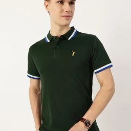 Thomas Scott Bottle Green Cotton Regular Fit Solid Polo T-Shirt-picture-17