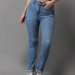 SHOWOFF High-Rise Blue Low Distress Jeans-image-3