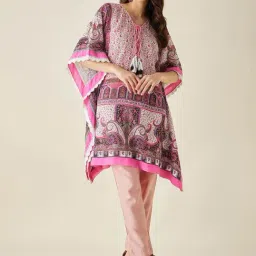The Kaftan Company White Georgette Floral Print Kaftan Kurta-picture-10