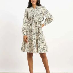 SALT Attire Beige Printed Casual Dress-image-32
