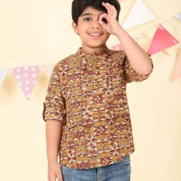 Fabindia Boys Multicolor Cotton Kalamkari Printed Short Kurta-image-68