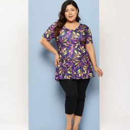 Aarika Purple Nylon Printed Short Sleeves Plus Size Swimsuit-image-70