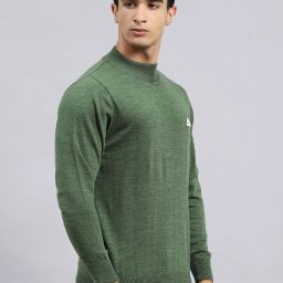 Monte Carlo Green Wool Blend Regular Fit Solid Pullover image 4