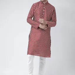 DEYANN Men Maroon & Off-White Printed Kurta with Churidar-image-85
