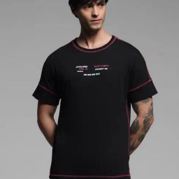 Jack & Jones Jet Black Cotton Regular Cut & Sew T-Shirts-picture-31