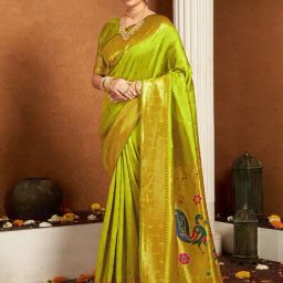 Satrani Green Silk Woven Saree With Unstitched Blouse-picture-17