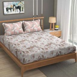 Florida BS-Daisy Beige & Peach Cotton 180 TC King Size Bedsheet With 2 Pillow Covers-image-73