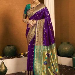 Satrani Purple Silk Woven Saree With Unstitched Blouse-image-98