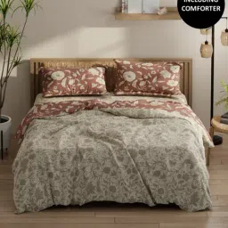 KOPA Classic Cotton Feel Beige & Grey Polyester Floral 152 TC Double Bedsheet & Comforter with 2 Pillow Covers-picture-19