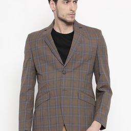 ColorPlus Men Brown Checked Single-Breasted Tailored Fit Casual Blazer-picture-11