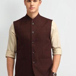 Arrow Men Self Design Woven Nehru Jacket-image-74