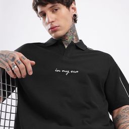 glitchez Solid Polo Collar Drop-Shoulder Sleeves T-shirt-image-84