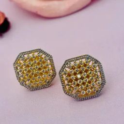 Abdesigns Gold-PlatedHexagon Diamond Cluster Stud Earrings-image-76