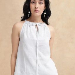 RAREISM Off White Cotton Blend Printed Sleeveless Top-picture-2