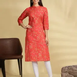 Cotton Culture Coral Pink Floral Kurti-picture-25