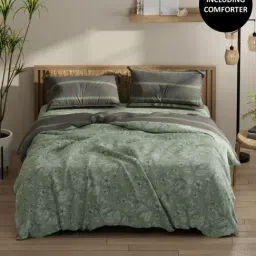 KOPA Classic Cotton Feel Pistachio Polyester Floral 152 TC Double Bedsheet & Comforter with 2 Pillow Covers-image-95