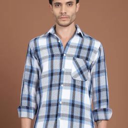 Indian Needle Blue Cotton Regular Fit Checks Shirt-image-82