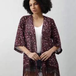 PURYS Maroon Floral Print Shrug-picture-28
