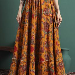 KALINI Printed Flared Maxi Skirt-40